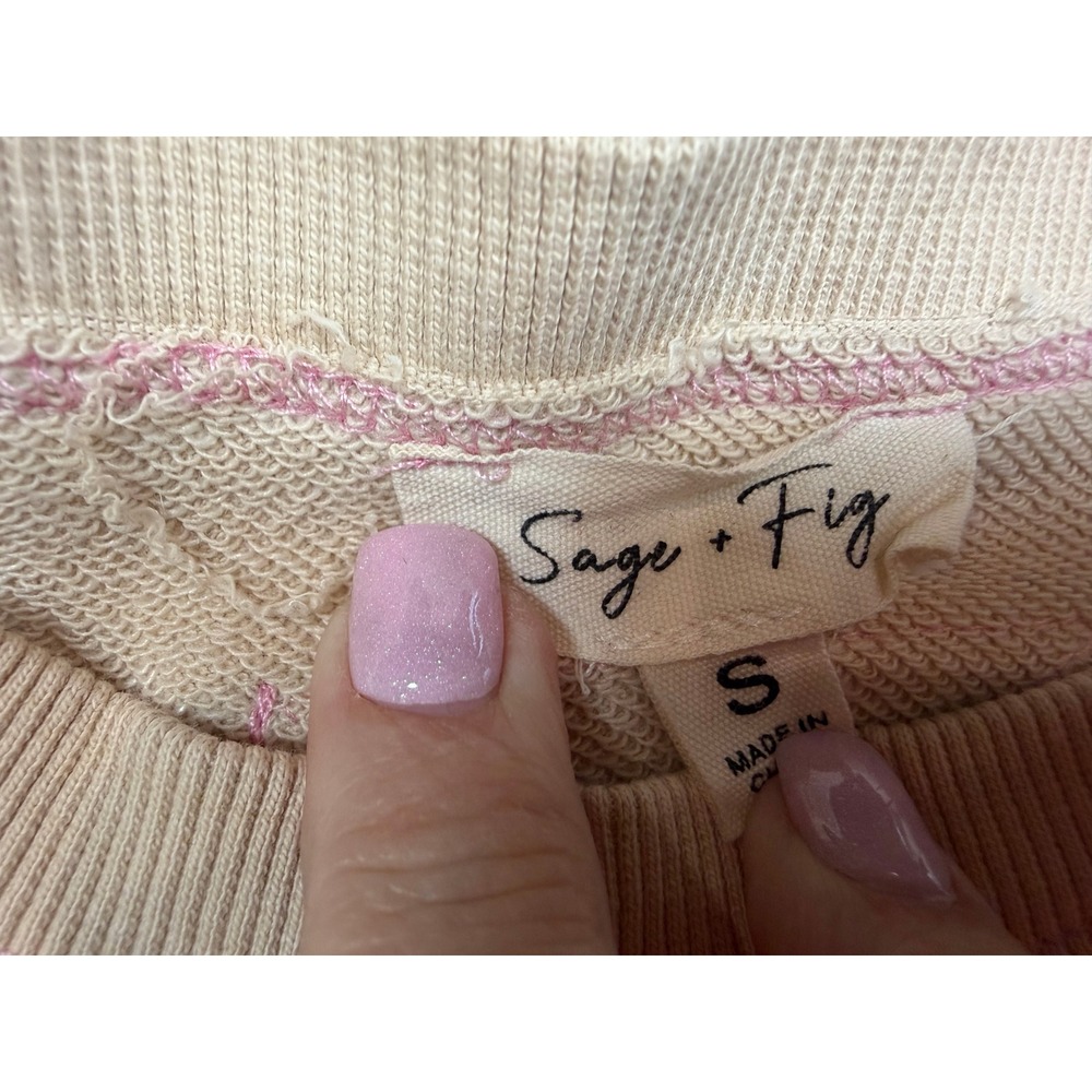 Sage + Fig Floral Applique Sweatshirt Tan Boho Raw Edge Oversized Small - Picture 4 of 7